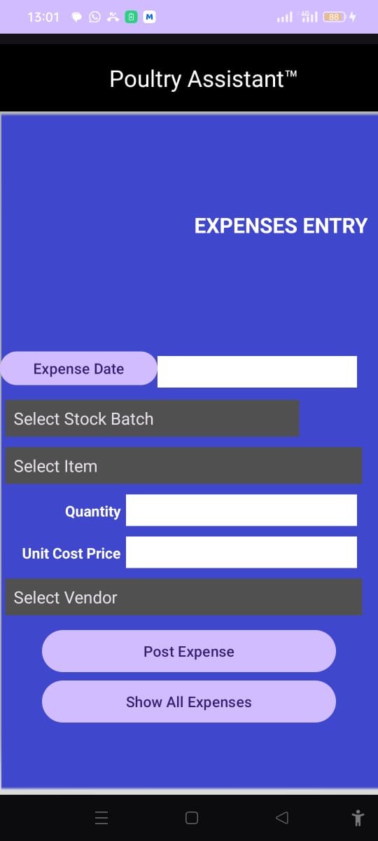 Expenses Entry Screen